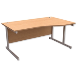 Trexus Contract Wave Desk Right Hand Silver Legs W1600xD1000-800xH725mm Beech