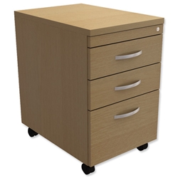 Trexus Mobile Filing Pedestal Tall Under-desk 3-Drawer W400xD580xH665mm Oak