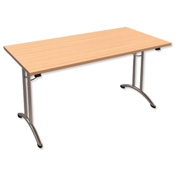Trexus Influx Folding Table Rectangular Chrome Legs 25mm Top W1500xD750xH725mm Beech