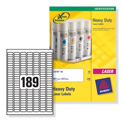 Avery Heavy Duty Labels Laser 189 per Sheet 25.4x10mm Silver Ref L6008-20 [3780 Labels]