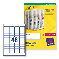 Avery Heavy Duty Labels Laser 48 per Sheet 45.7x21.2mm Silver Ref L6009-20 [960 Labels]
