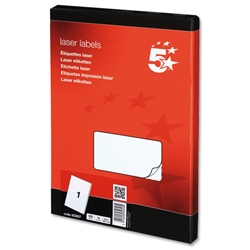 5 Star Addressing Labels Laser 1 per Sheet 199.6x289.1mm White [100 Labels]