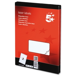 5 Star Addressing Labels Laser 2 per Sheet 199.6x143.5mm White [200 Labels]