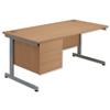 Sonix Contract Desk Rectangular 3-Drawer Pedestal Silver Legs W1400xD800xH720mm Oak Ref 38