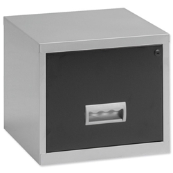 Pierre Henry Filing Cabinet Steel Lockable 1 Drawer A4 Maxi W400xD400xH360mm Silver and Black Ref 099071