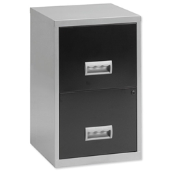 Pierre Henry Filing Cabinet Steel Lockable 2 Drawers A4 Maxi W400xD400xH660mm Silver and Black Ref 095808