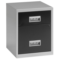 Pierre Henry Combi Filing Unit Cabinet Lockable 2 Drawers A4 W400xD400xH530mm Silver and Black Ref 095810