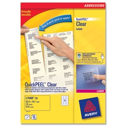 Avery Clear Addressing Labels Laser 21 per Sheet 63.5x38.1 Ref L7560-25 [525 Labels]