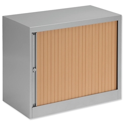 Bisley A4 EuroTambour Low Cupboard W800xD430xH695mm Silver Frame and Beech Shutters Ref ET408/06 BC arn