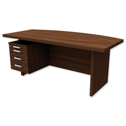 Adroit Virtuoso Executive Desk Bow Fronted with Left Hand Pedestal W1800xD710-930xH750mm Dark Walnut