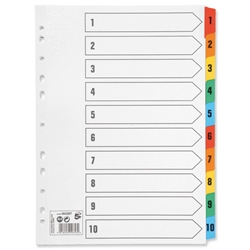 5 Star 1-10 Multicolour Reinforced Dividers A4