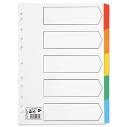 5 Star Index 230 micron Card with Coloured Mylar Tabs 5-Part A4 White