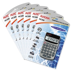 Aurora Calculator Handheld Battery/Solar-power 8 Digit Soft-touch keys 62x101x9mm Ref HC300 [Pack 6]