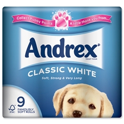 Andrex Toilet Rolls 2-Ply 240 Sheets Classic White Ref VKC4970125 [Pack 9]