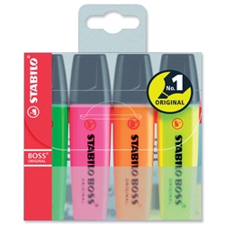 Stabilo Boss Highlighters Chisel Tip 2-5mm Line Assorted [Wallet 4]