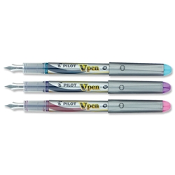 Pilot V4W Fountain Pen Disposable Silver Barrel Iridium Nib Pink Violet Turquoise Ref 633300320 [Pack 3]