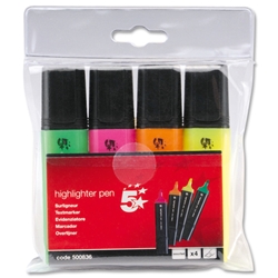 5 Star Highlighters Chisel Tip 1-5mm Line Assorted [Wallet 4]