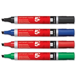 5 Star Permanent Marker Xylene/Toluene-free Smearproof Chisel Tip 1-4mm Line Assorted [Wallet 4]