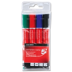 5 Star Permanent Marker Xylene/Toluene-free Smearproof Bullet Tip 2mm Line Assorted [Wallet 4]