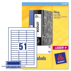 Avery Labels for Suspension File Tab Laser Printable 51 per Sheet 57x15mm Ref L7409-25 [1275 Labels] - Item image