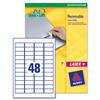 Avery Labels Removable Laser 48 per Sheet 47.5x21.2mm - L4736REV-25
