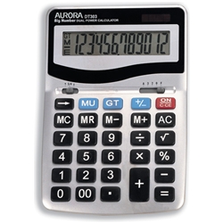 Aurora Calculator Desktop Battery/Solar-power 12 Digit 3 Key Memory 133x198x34mm Ref DT303