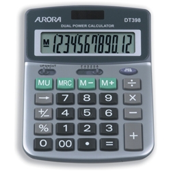 Aurora Calculator Desktop Battery/Solar-power 12 Digit 3 Key Memory 103x138x28mm Ref DT398