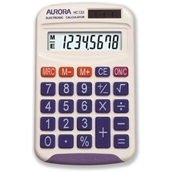 Aurora Calculator Handheld Battery/Solar-power 8 Digit 3 Key Memory 50g 70x115x15mm Ref HC133