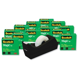 Scotch Magic Tape 12 rolls and a FREE Dispenser 19mmx33m Ref SM12