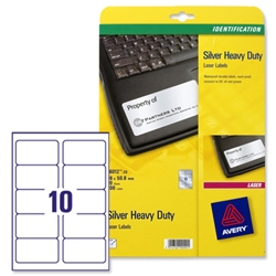 Avery Heavy Duty Labels Laser 10 per Sheet 99.1x57.0mm Silver Ref L6012-20 [200 Labels]