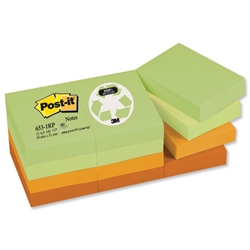 Post-it Notes Recycled 100 Sheets per Pad 38x51mm Pastel Rainbow Ref 653-1RP [Pack 12]