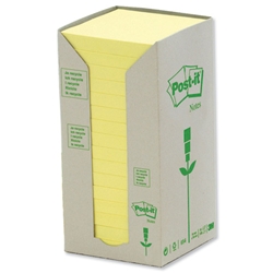 Post-it® Note Recycled Tower Pack 76x76mm Pastel Yellow Ref 654-1T [Pack 16]