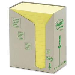 Post-it® Note Recycled Tower Pack 76x127mm Pastel Yellow Ref 655-1T [Pack 16]