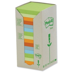 Post-it® Notes Pad Recycled Tower Pack 76x76mm Pastel Rainbow Ref 654-1RPT [Pack 16]