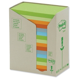 Post-it® Notes Pad Recycled Tower Pack 76x127mm Pastel Rainbow Ref 655-1RPT [Pack 16]