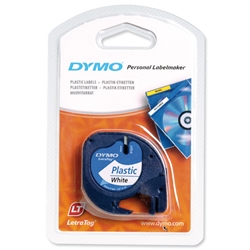 Dymo Pearl White LetraTag Plastic Tape 12mmx4m Ref 91201/S0721610