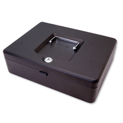 Cash Box with Simple Latch and 2 Keys plus Removable Coin Tray 300mm Black Ref CBBK12