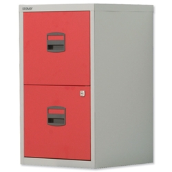 Trexus A4 SoHo Filing Cabinet Steel Lockable 2-Drawer W413xD400xH672mm Grey and Red