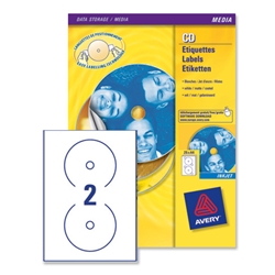 Avery CD/DVD Labels Inkjet 2 per Sheet Dia.117mm QuickDRY Ref J8676-25 [50 Labels]