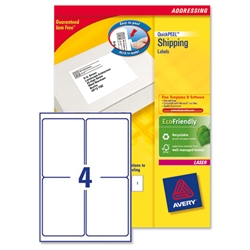 Avery Addressing Labels Laser Jam-free 4 per Sheet 139x99.1mm White Ref L7169-250 [1000 Labels]