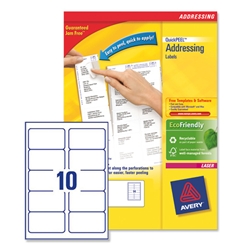 Avery Addressing Labels Laser Jam-free 10 per Sheet 99.1x57mm White Ref L7173-250 [2500 Labels]