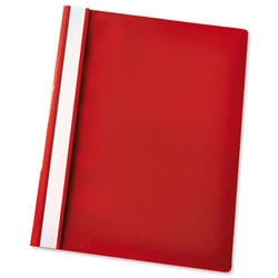 Esselte Report Flat File Lightweight Plastic Clear Front A4 Red Ref 56283 [Pack 25]