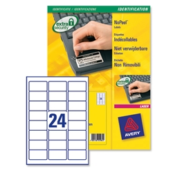 Avery NoPeel Labels Tamper-proof Durable 24 per Sheet 63.5x33.9mm White Ref L6146-20 [480 Labels]