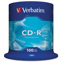 Verbatim CD-R 52x Speed 80min 700Mb Recordable Disk on Spindle  Ref 43411 [Pack 100]