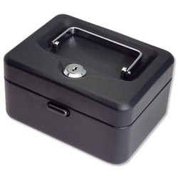 Cash Box with Simple Latch and 2 Keys plus Removable Coin Tray 250mm Black Ref CBBK10