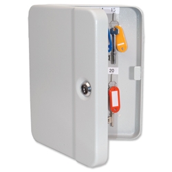 Key Cabinet Steel with Lock and Wall Fixings 20 Colour Tags 20 Numbered Hooks W165xD80xH200mm Ref KC20
