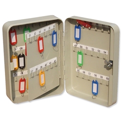 Key Cabinet Steel with Lock and Wall Fixings 60 Colour Tags 60 Numbered Hooks W165xD80xH200mm Ref KC60
