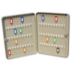 Key Cabinet Steel with Lock and Wall Fixings 80 Colour Tags 80 Numbered Hooks W245xD80xH300mm Ref KC80