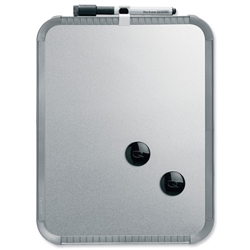 Nobo Whiteboard SlimLine Drywipe Board Magnetic with Pen and Built-in Eraser 280x14x360mm Silver Ref QB05442CD