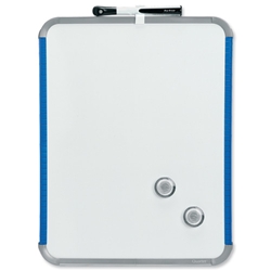 Nobo Magnetic WhiteBoard with Pen and Eraser, SlimLine Drywipe Board 220x14x280mm White and Blue Ref QB05142AS